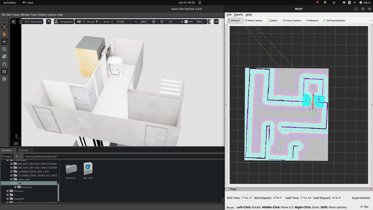 Isaac Sim robot driving simulation with RViz costmaps